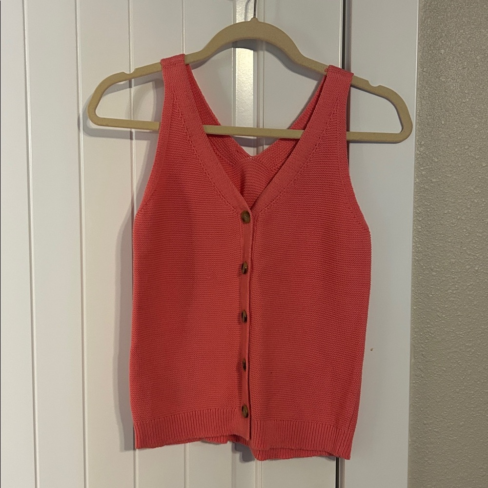 LOFT Vibrant Coral Knit Sleeveless Top